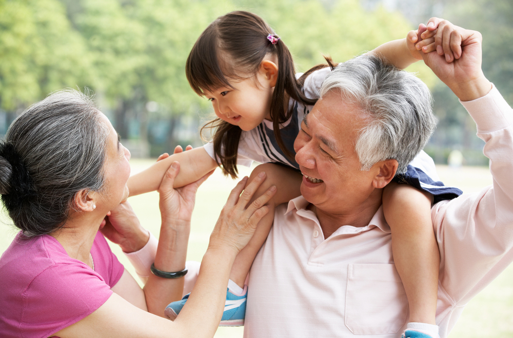 retired grandparents with grandaughter