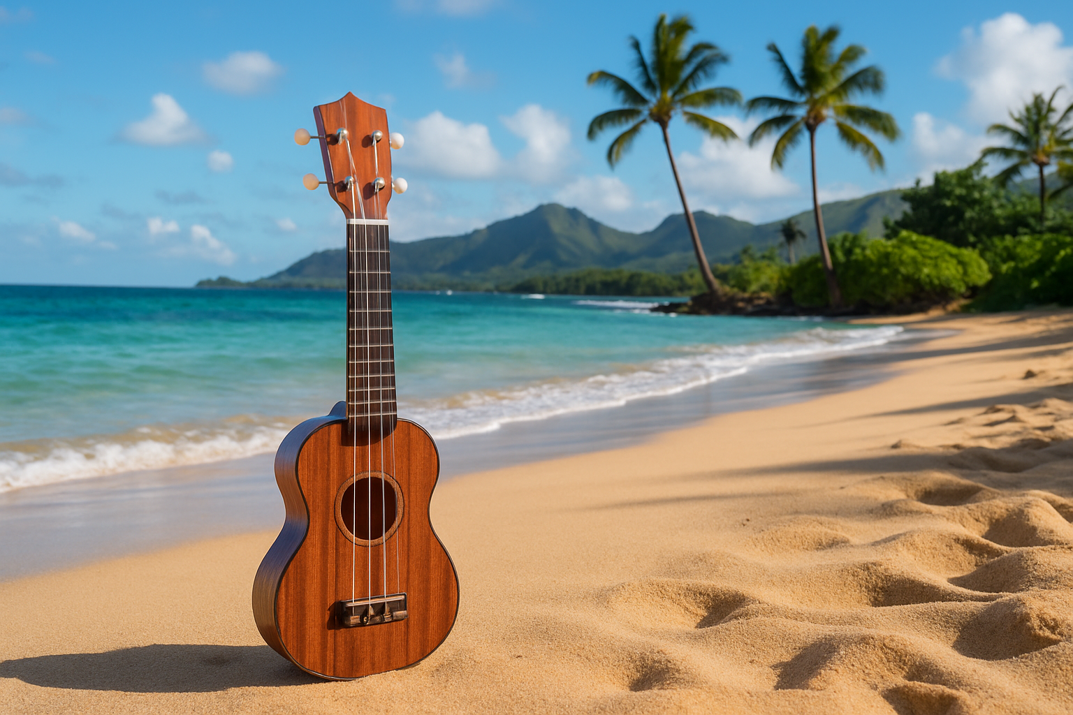 ukelele on a beach in Hawaii